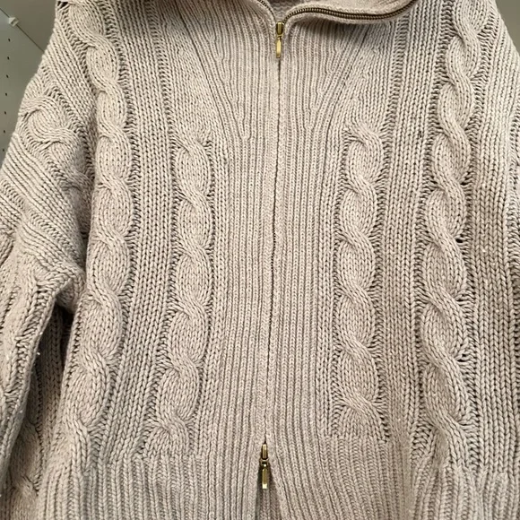 Abercrombie & Fitch Cable-Knit Full Zip collared Sweater Jacket Taupe - Picture 4 of 12